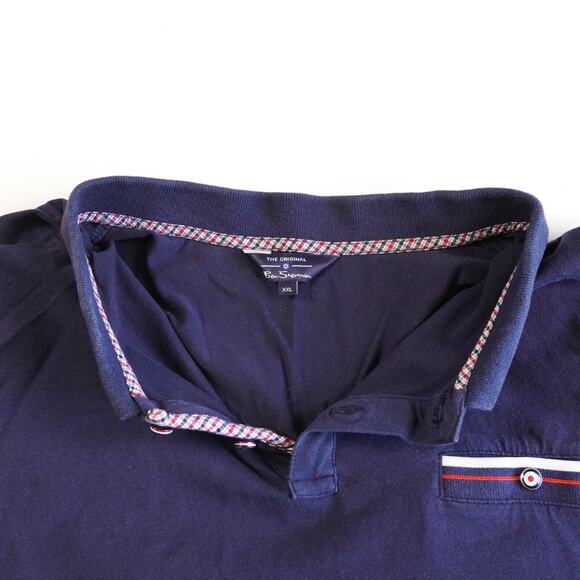 Ben Sherman Polo T-Shirt Short Sleeve Tee Button Collar XXL Navy Blue Red White - Picture 4 of 7